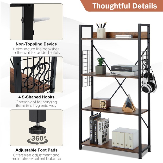 Costway 4 tier Industrial Bookshelf Open Storage Bookcase Display Shelf For Home Office