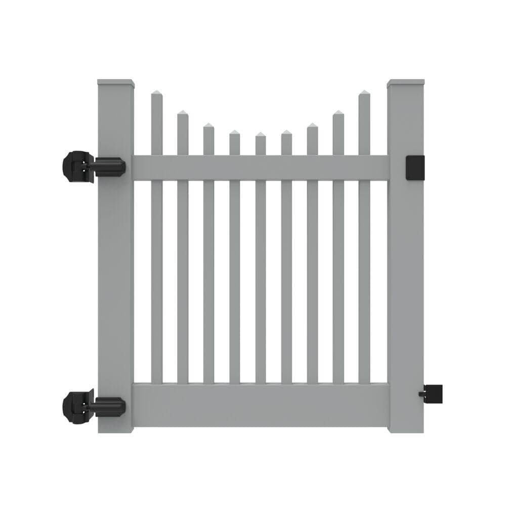 Barrette Outdoor Living Yukon Scallop Gray 4 ft. x 4 ft. Gray Classic Picket Vinyl Fence Gate 73044145