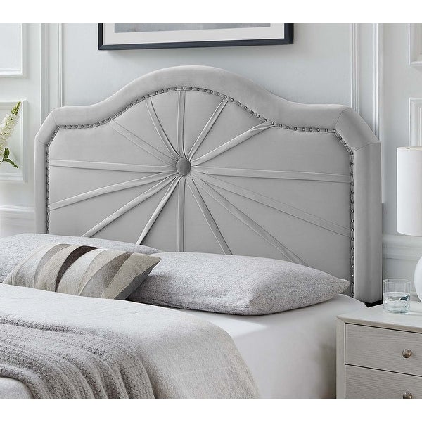 Edmond Light Grey Velvet Upholstered Twin Size Headboard with Nailhead Trim - - 33085062