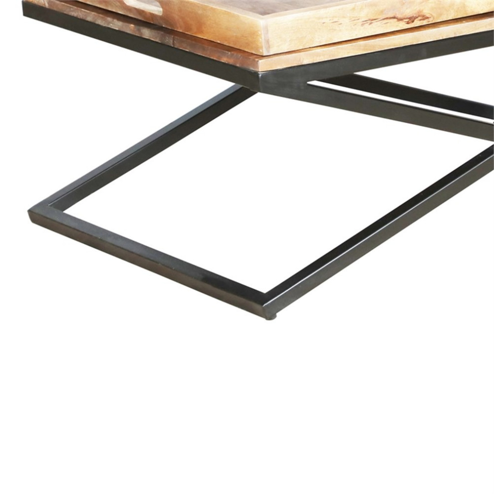 38 Inch Mango Wood Farmhouse Coffee Table  2 Trays  X Iron Base  Brown  ampBlack   Industrial   Coffee Tables   by Homesquare  Houzz