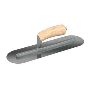 Bon Tool 14 in. x 4 in. Carbon Steel Round End Finishing Trowel with Wood Handle and Long Shank 66-193