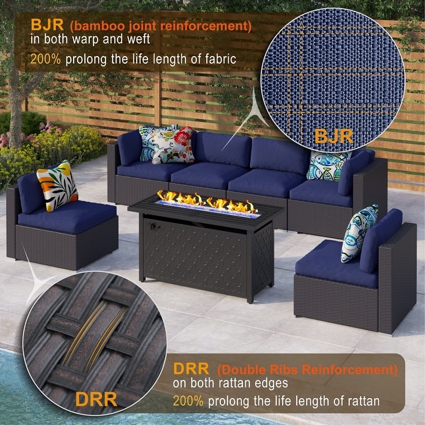 Gariau Rattan/Wicker 13Piece Outdoor Patio Conversation Sectional Set with 2 Kinds of Gas Fire Pit Tables by Havenside Home