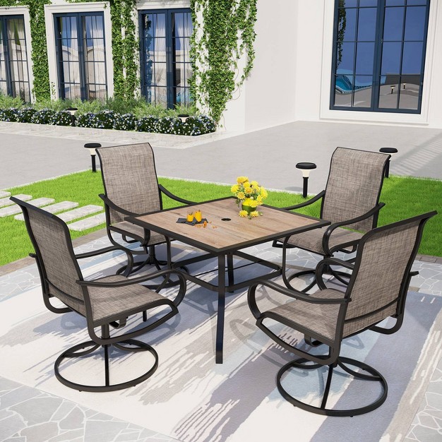 5pc Patio Set With Steel Square Table amp 360 Swivel Sling Arm Chairs Captiva Designs