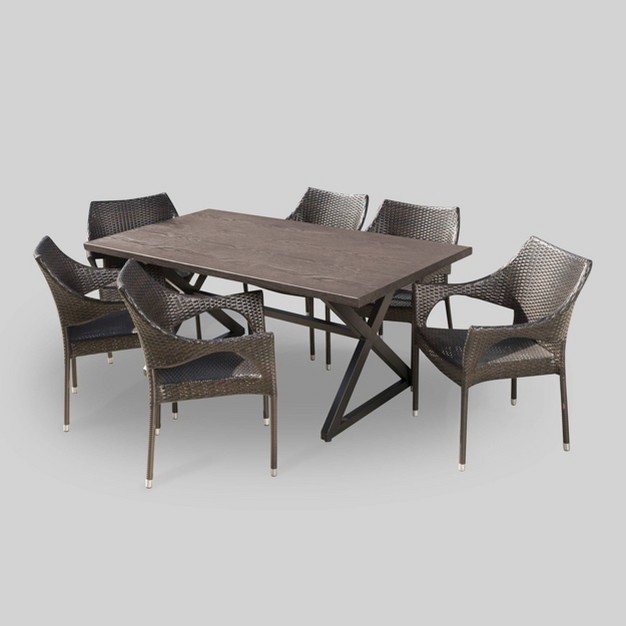 Grayson 7pc Aluminum And Wicker Dining Set Brown Christopher Knight Home