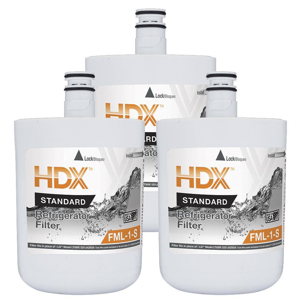 HDX FML-1-S Standard Refrigerator Water Filter Replacement Fits LG LT500P (3-Pack) 107127