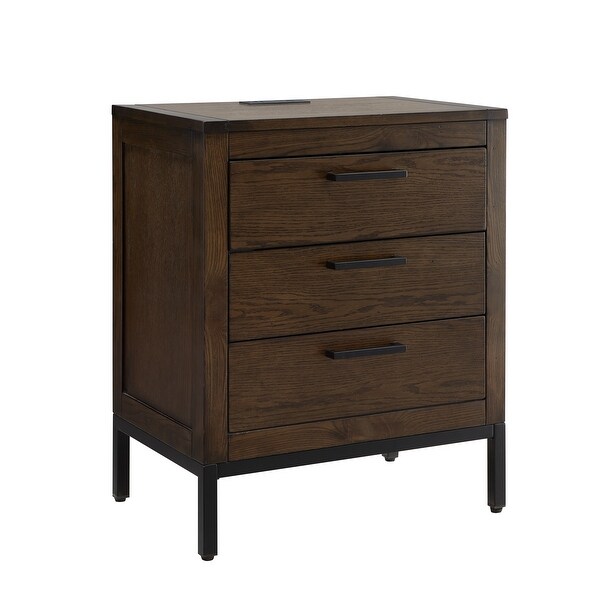 Leick Home Tableau Solid Wood Rustic Modern Three Drawer Nightstand/End Table with AC/USB