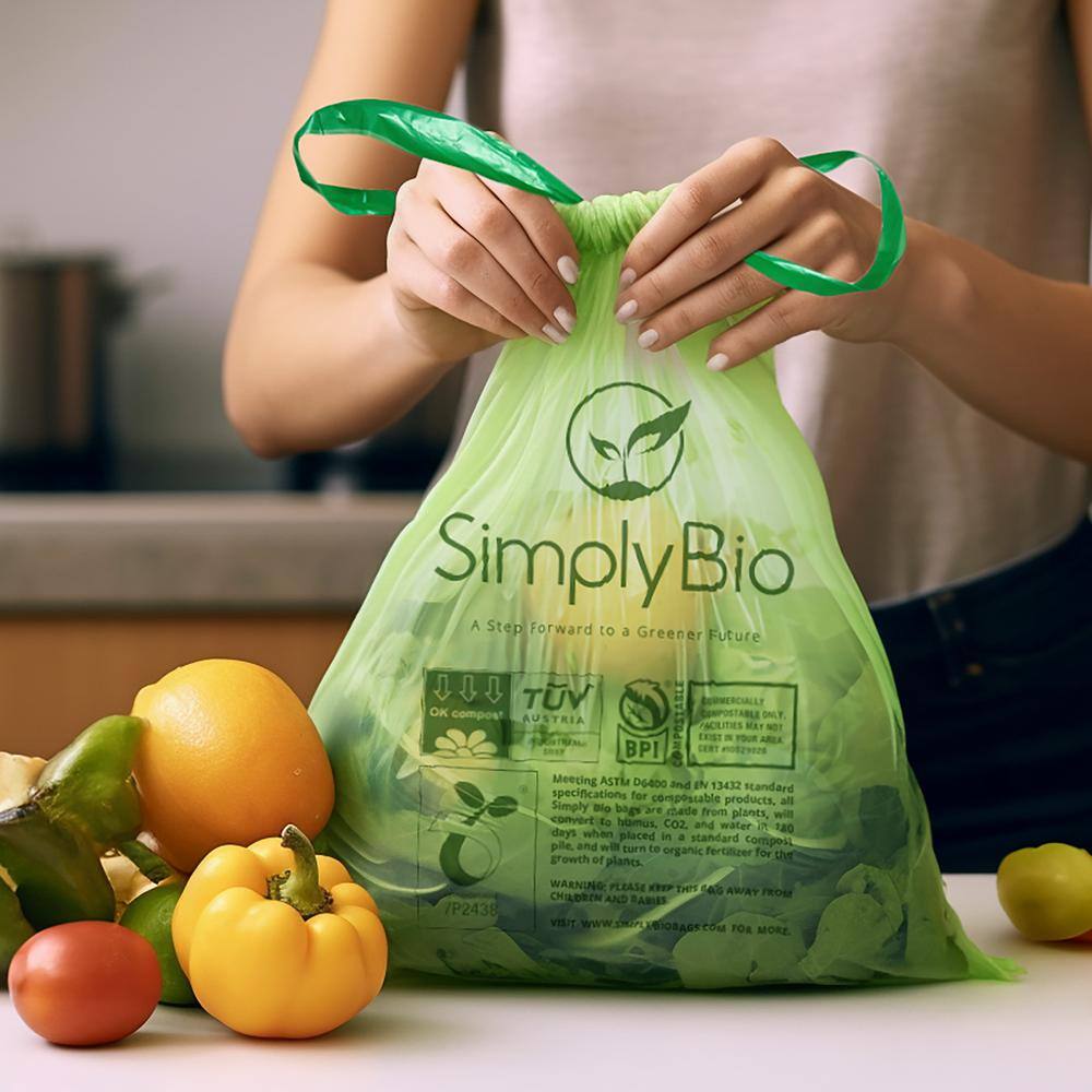 Simply Bio 3 Gal. 1 mil. Compostable Trash Bags with Drawstring Eco-Friendly Heavy-Duty (50-Count) SB-3GAL-D-50PK