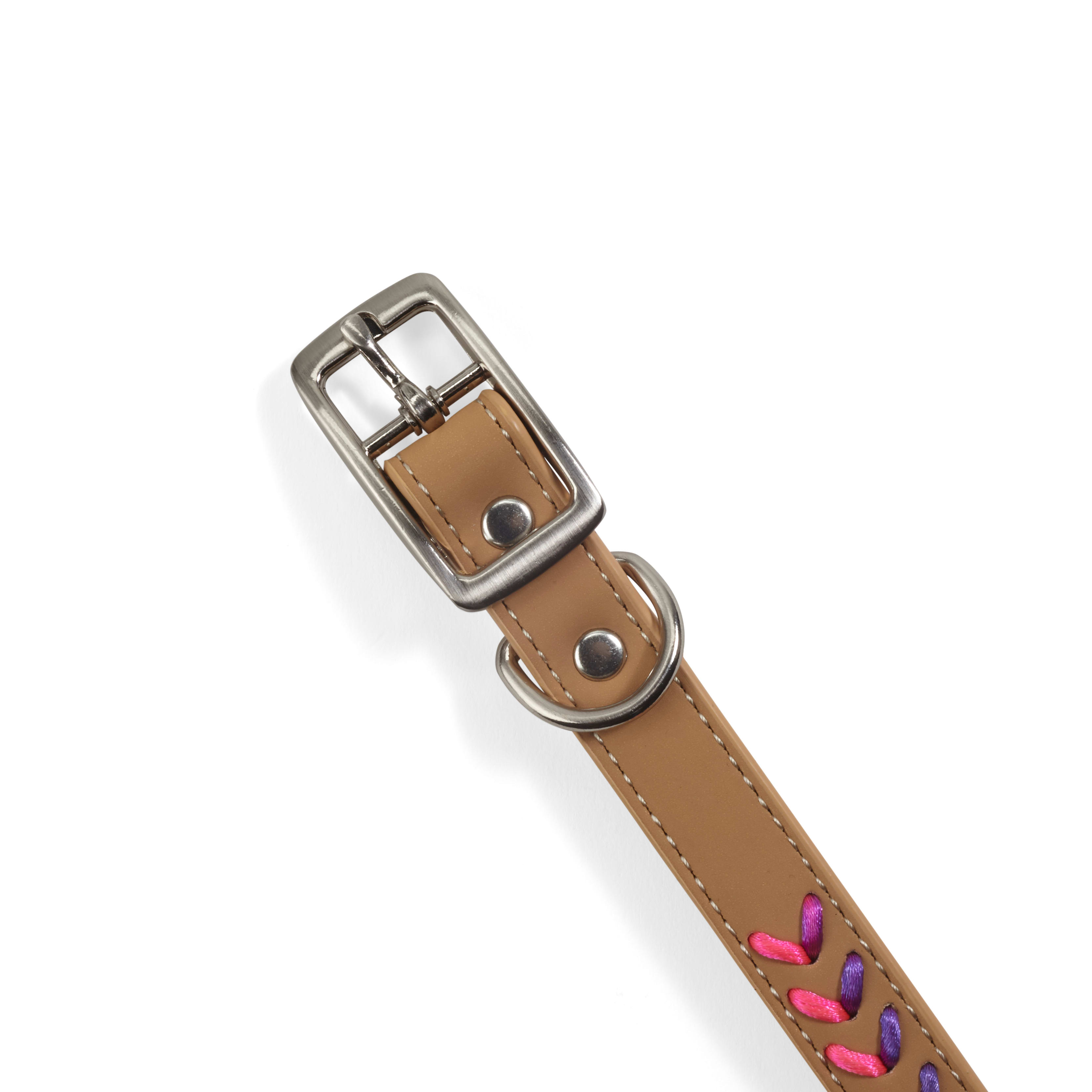 YOULY The Extrovert Tan  Rainbow Braided Dog Collar， Small