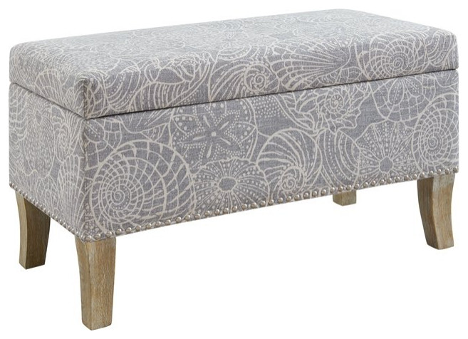 Linon Stephanie Wood Upholstered Storage Ottoman in Stone Gray   Beach Style   Footstools And Ottomans   by Homesquare  Houzz