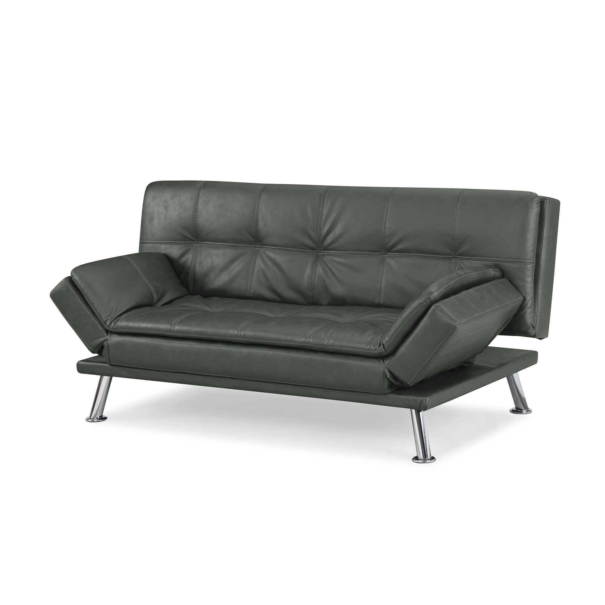 Serta Cannes Modern Futon with Adjustable Arms, Dark Gray Faux Leather