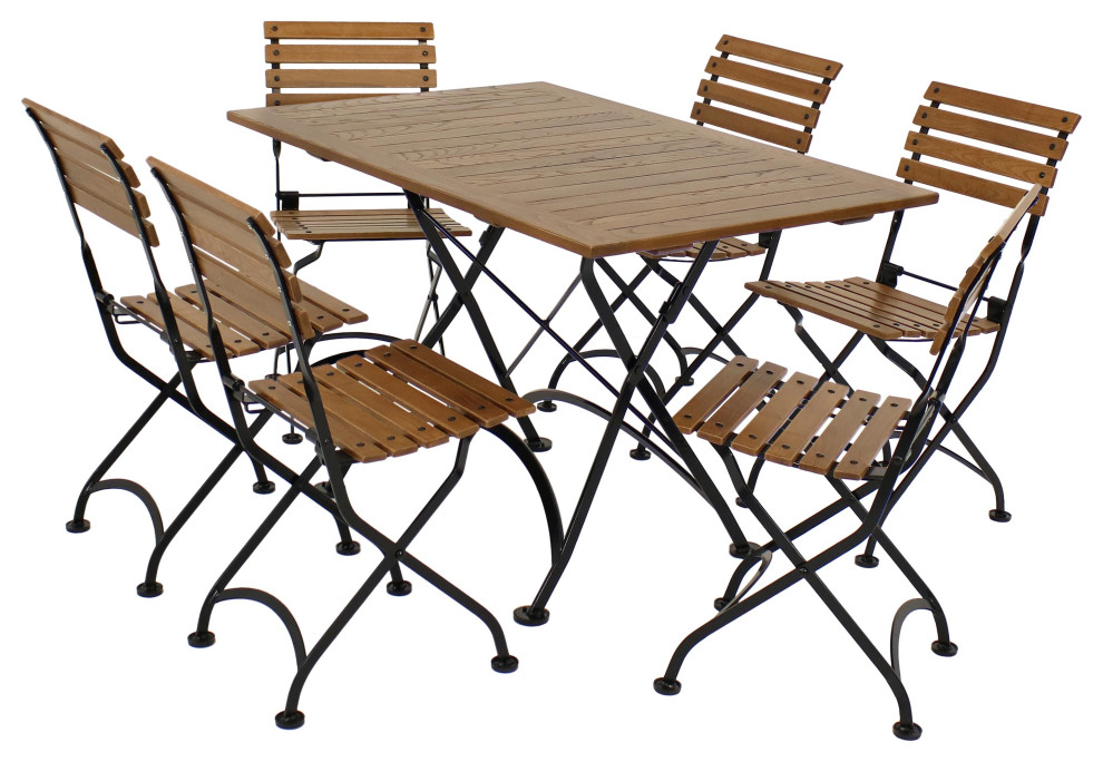 Sunnydaze Essential European Chestnut Wood 7 Piece Folding Table and Chairs Set   Industrial   Outdoor Dining Sets   by Sunnydaze Decor  Houzz