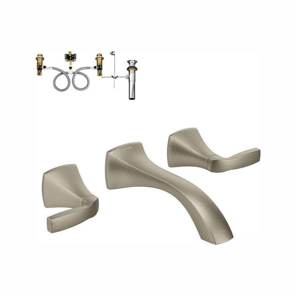 MOEN Voss 2-Handle Wall-Mount Bathroom Faucet in Brushed Nickel (Valve Included) T6906BN-9700