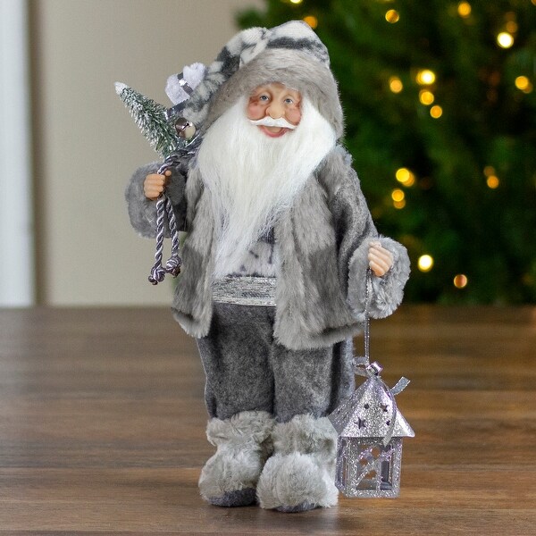 12 Gray White Standing Santa Claus Christmas Figurine Bag Lantern