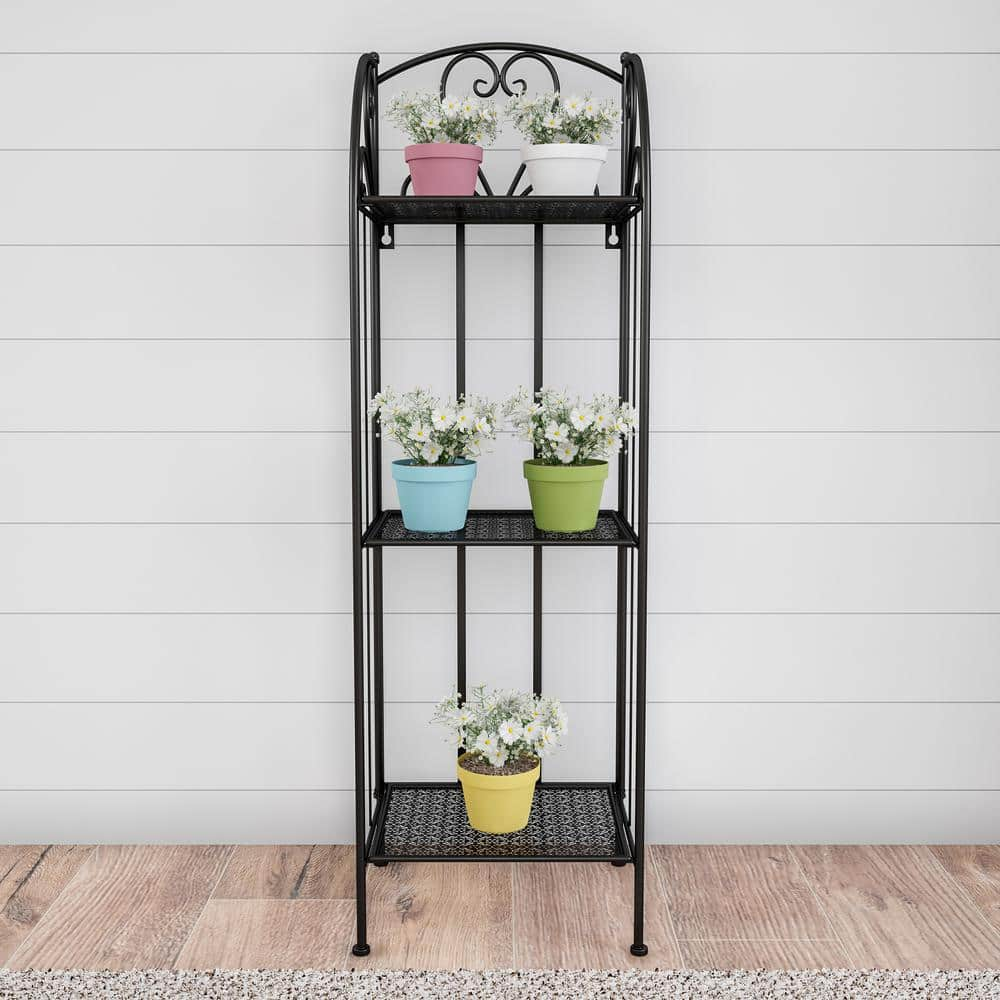 Pure Garden 3-Tier Black Metal Decorative Folding Vertical Plant Stand Display HW1500189