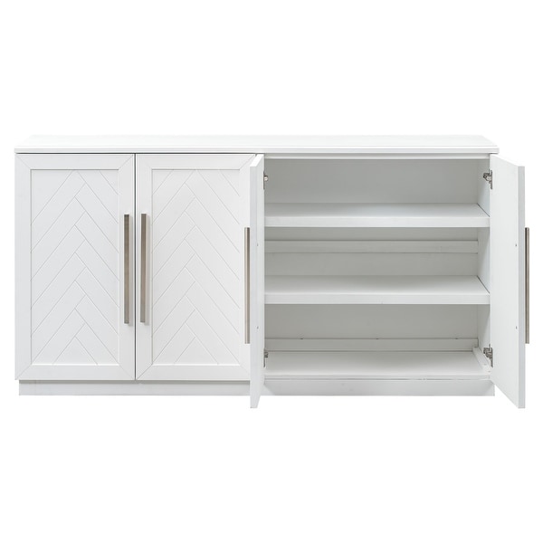 Sideboard Buffet Cabinet with 4 Doors Adjustable Shelves and Silver Handles