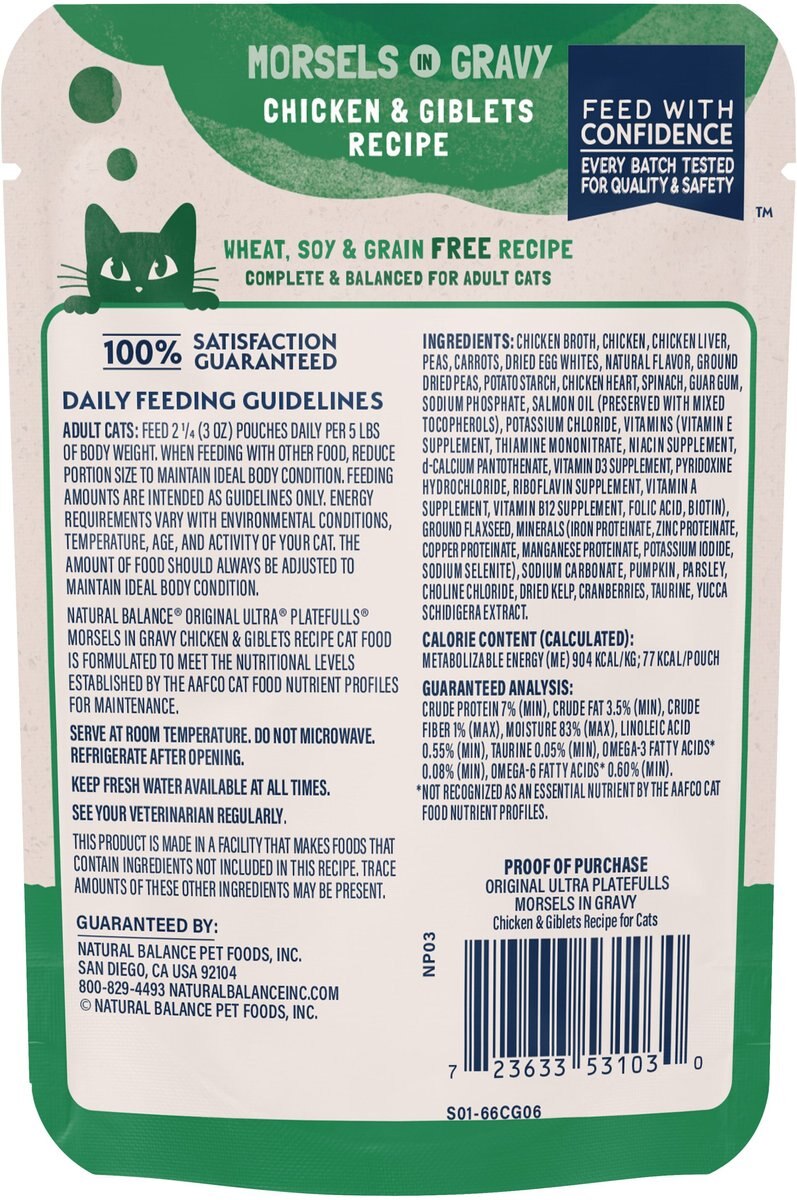 Natural Balance Platefulls Chicken and Giblets Formula in Gravy Grain-Free Cat Food Pouches