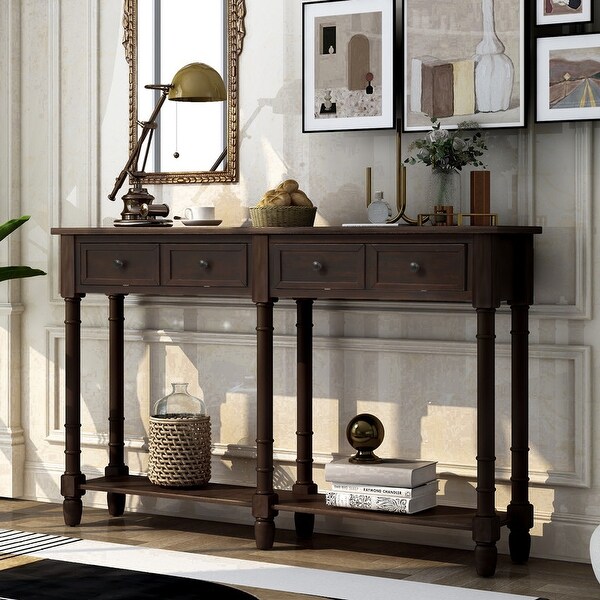 Console Table Sofa Table with 2 Drawers and Bottom Shelf Easy Assembly