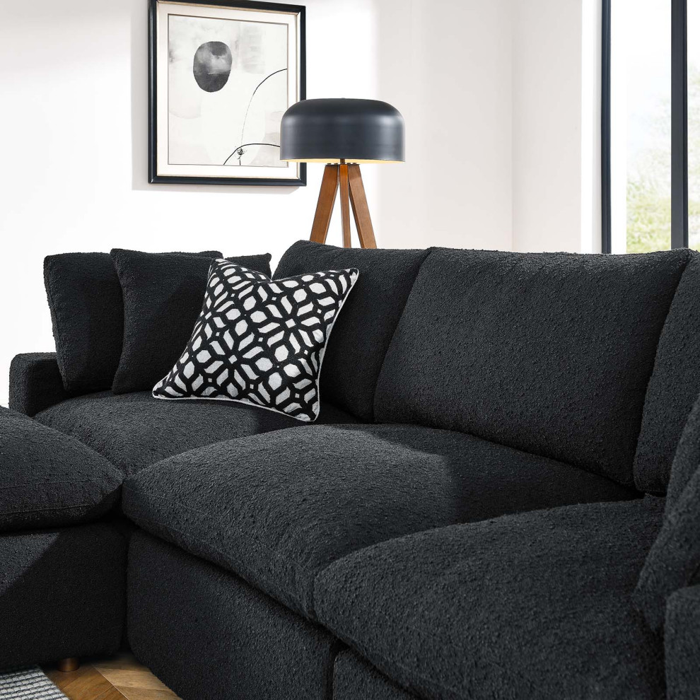 Commix Down Filled Overstuffed Boucle Fabric 4 Piece Sectional Sofa  Black   Transitional   Sectional Sofas   by First of a Kind USA Inc  Houzz