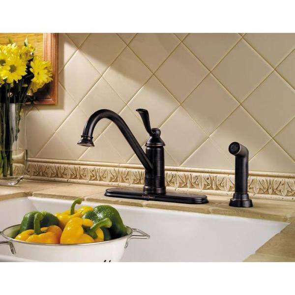 Pfister Portland Single-Handle Standard Kitchen Faucet with Side Sprayer in Tuscan Bronze LG34-4PY0