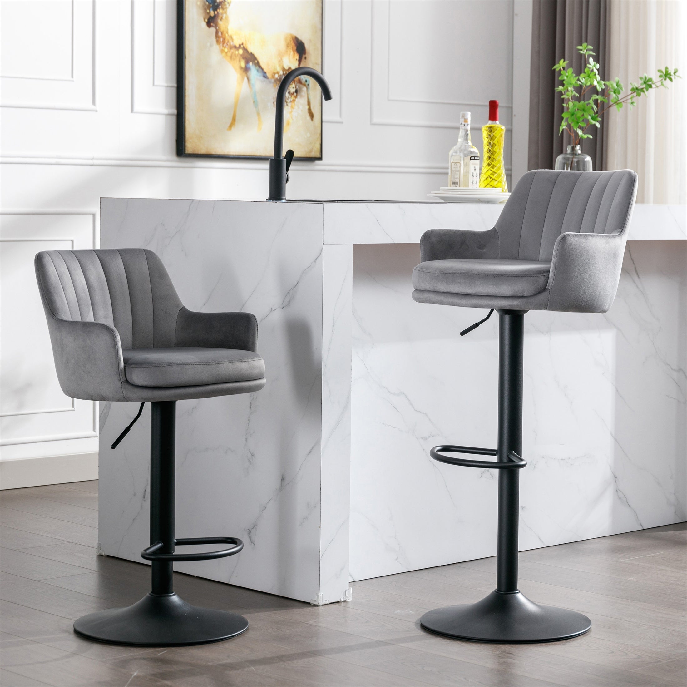 Counter Height Adjustable Barstools with Back and Footrest(Set of 2)