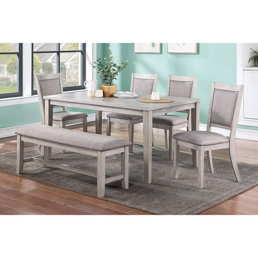 Venetian Worldwide 6-Piece 60 In. Length Light Gray Dining Set with Bench VP-F2606