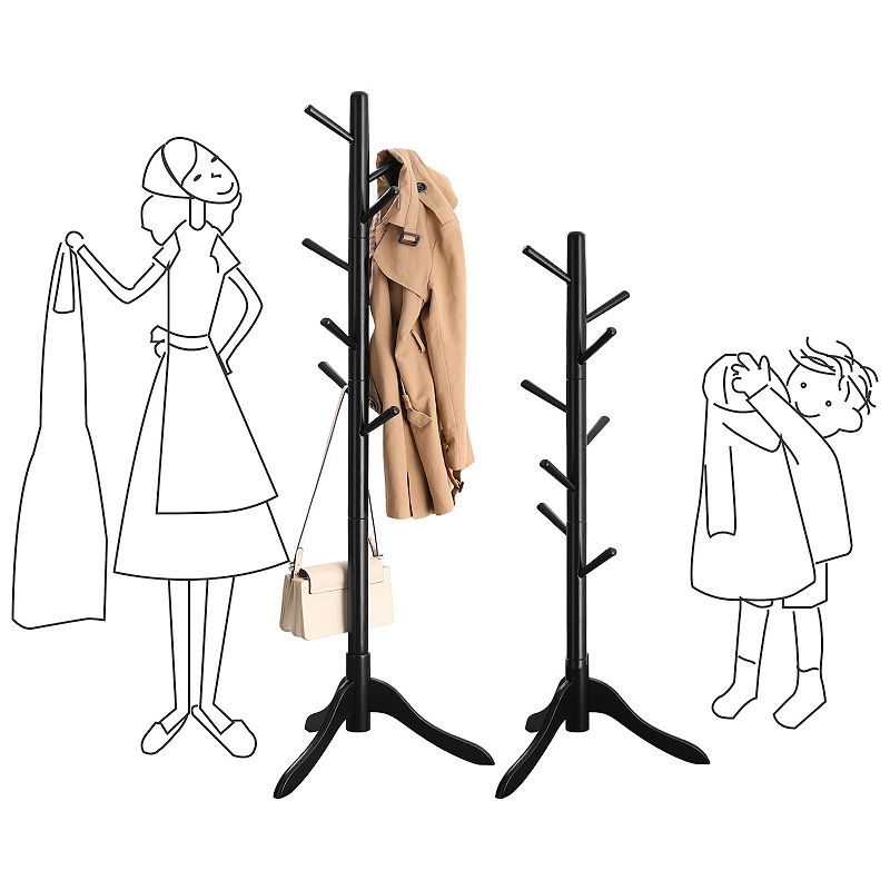 Coat Rack Free Standing， Solid Wood Coat Stand， Hall Coat Tree With 8 Hooks For Coats