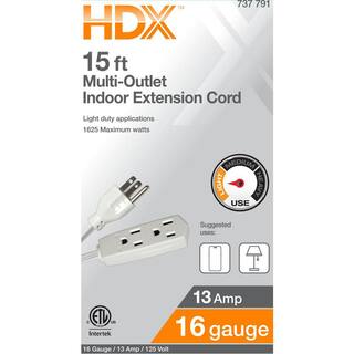 HDX 15 ft. 163 Light Duty Indoor Extension Cord with Banana Tap White HD#737-791