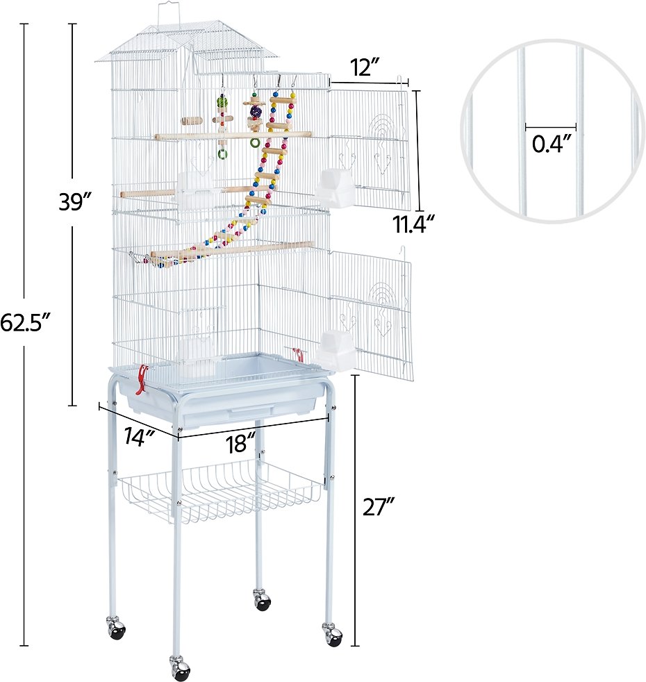 Yaheetech 62.5-in Rolling Large Bird Cage and Detachable Stand， White