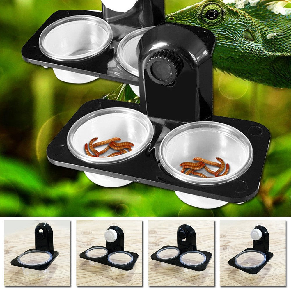 Yannee ABS Reptile Tank Food Water Feeding Bowl Terrarium Pot Breeding Box Holder Dish，Double boxes-Suction cup