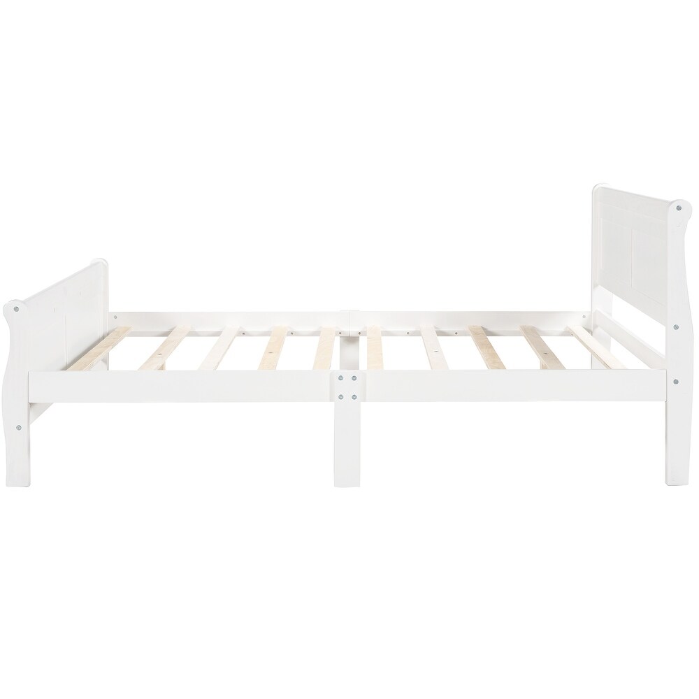 Queen Size Wood Platform Bed with Headboard  Footboard and Solid Wood Slats