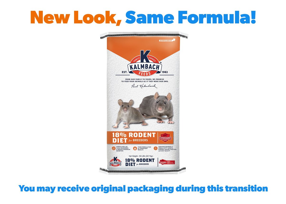 Kalmbach Feeds 18% Rodent Diet Cubes Rats and Mice Food， 50-lbs bag