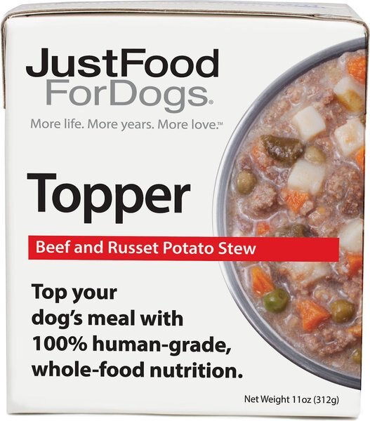 JustFoodForDogs Beef and Russet Potato Stew Recipe Fresh Dog Food Topper， 11-oz pouch， case of 12