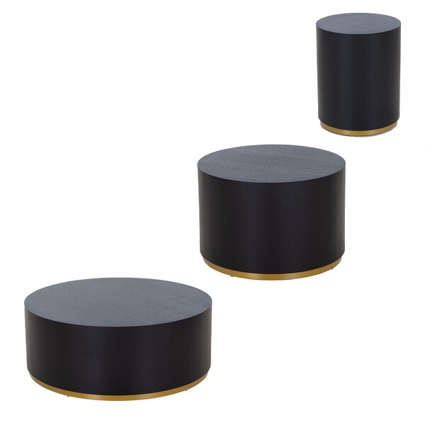 Set of 3 Round Coffee Table Drum Fully Assembled