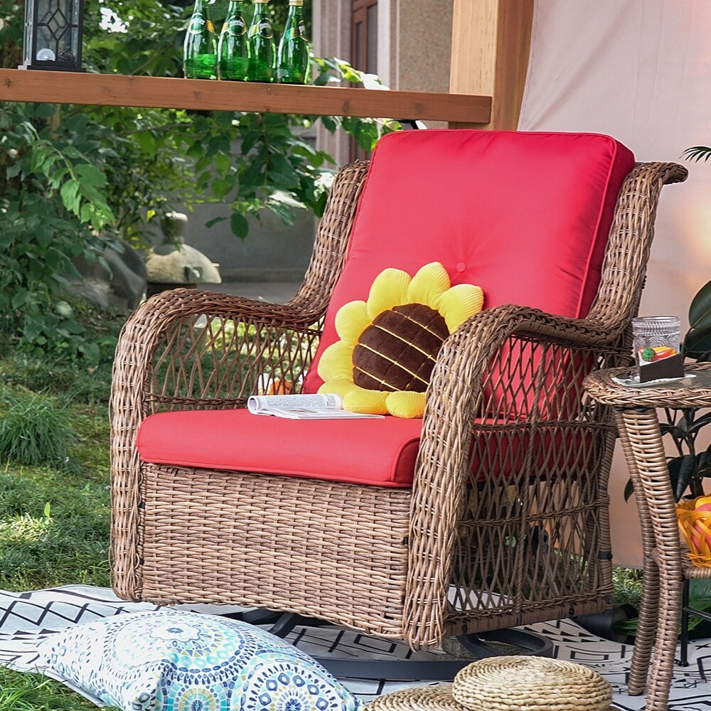 COZYWOR 3 Piece Yellow Wicker Outdoor Patio Swivel Rocking Chair