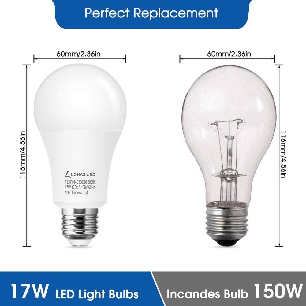 YANSUN 150-Watt Equivalent A19 Super Bright Dimmable LED Light Bulb in Daylight 5000K (6-Pack) H-FZXP01403DE26-6