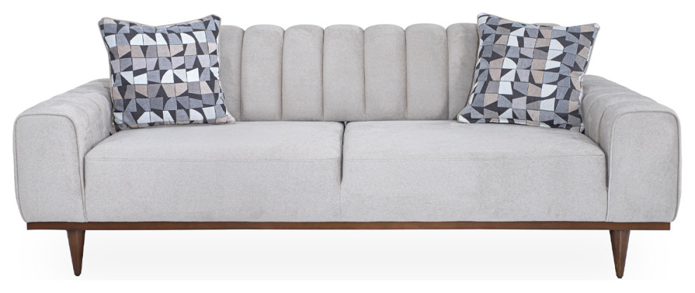 Michael Amini Balboa Chenille Sofa   Shell Gray/Warm Walnut   Midcentury   Sofas   by Michael Amini  Houzz