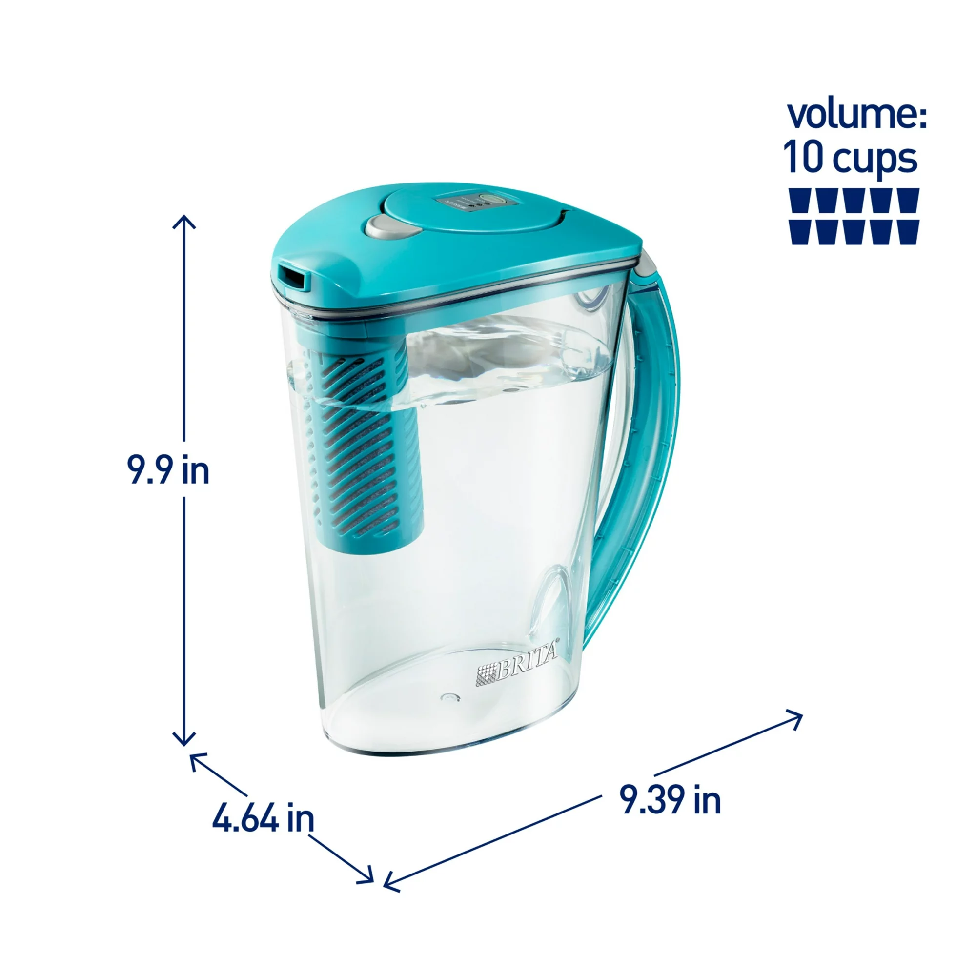 Brita Stream Filter as You Pour Water Pitcher， 10 Cup - Lake Blue