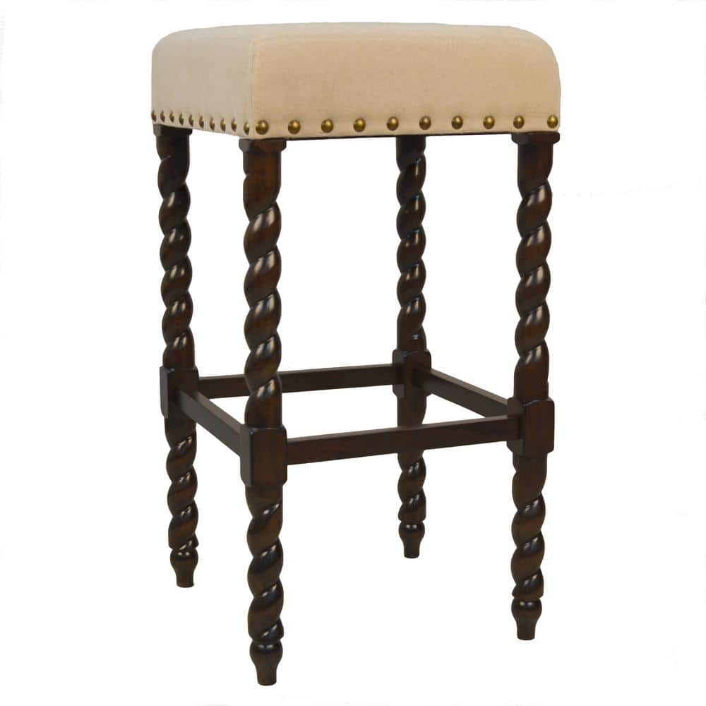 Carolina Cottage Remick 30 in. Espresso and Linen Barley Twist Upholstered Bar Stool 3664-ESLN