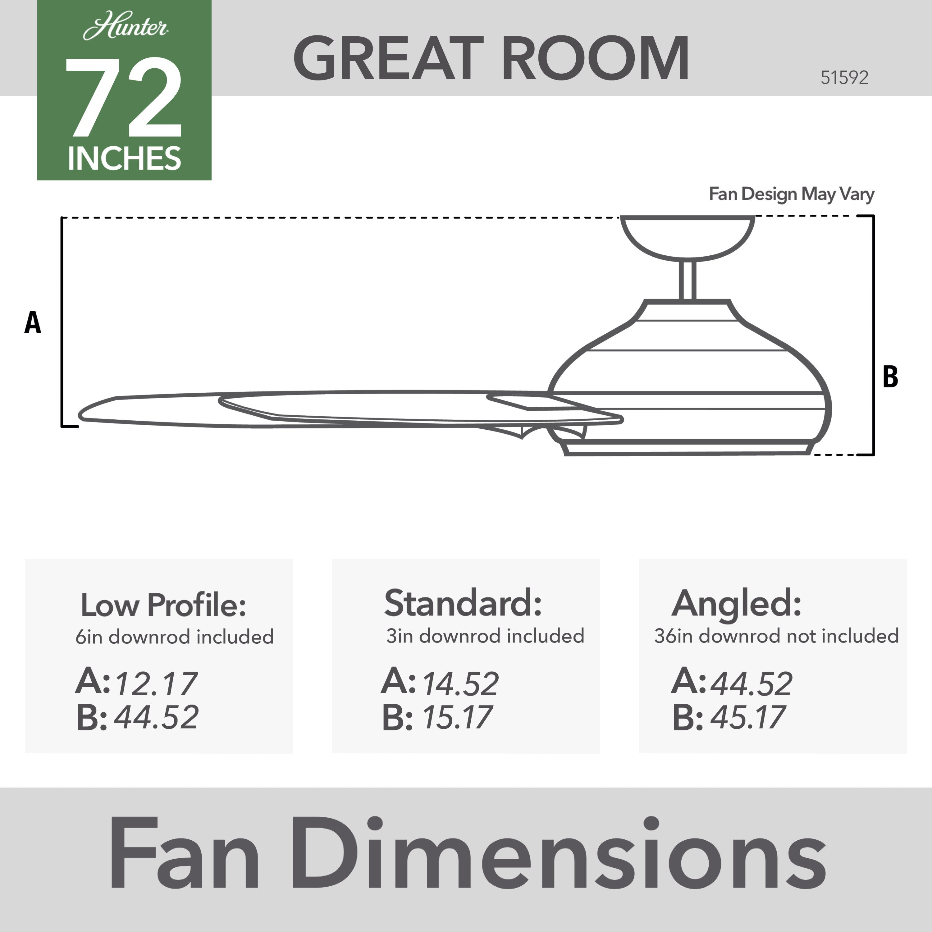 Hunter 72 inch Downtown Matte Black Damp Rated Ceiling Fan and Wall Control