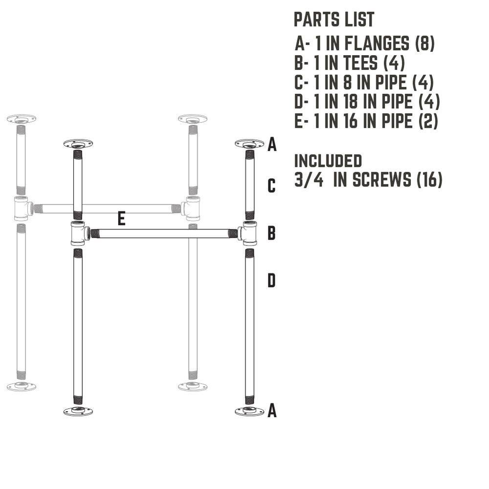 PIPE DECOR 1 in. x 2.4 ft. L Black Steel Pipe Heavy Duty Industrial H-Style Desk Legs with Round Flanges (2 Pack) 365 PD1OHL2PK