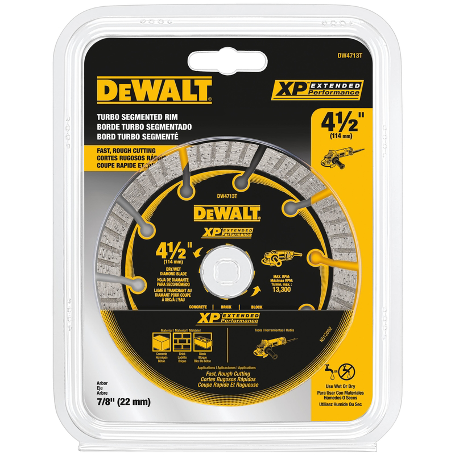 DW XP Extended Performance 4-1/2 in. D X 7/8 in. Diamond Turbo Segmented Cut-Off Blade 1 pc