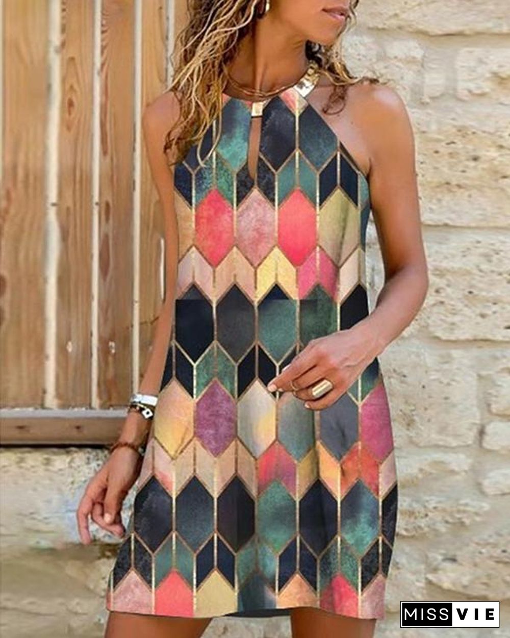 Sleeveless Print Above Knee Casual Tank Dresses