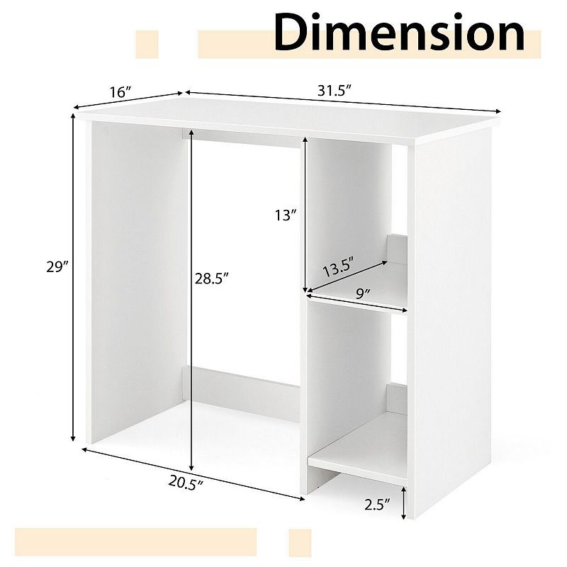 31.5 Inch  Modern Home Office Desk with 2 Compartments-White