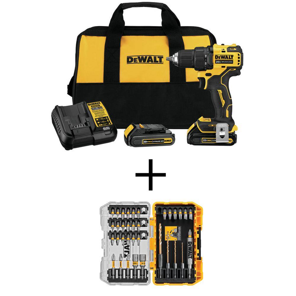 DW ATOMIC 20V MAX Cordless Brushless Compact 12 in. DrillDriver Kit and MAXFIT Screwdriving Set (35 Piece) DCD708C2WMF35