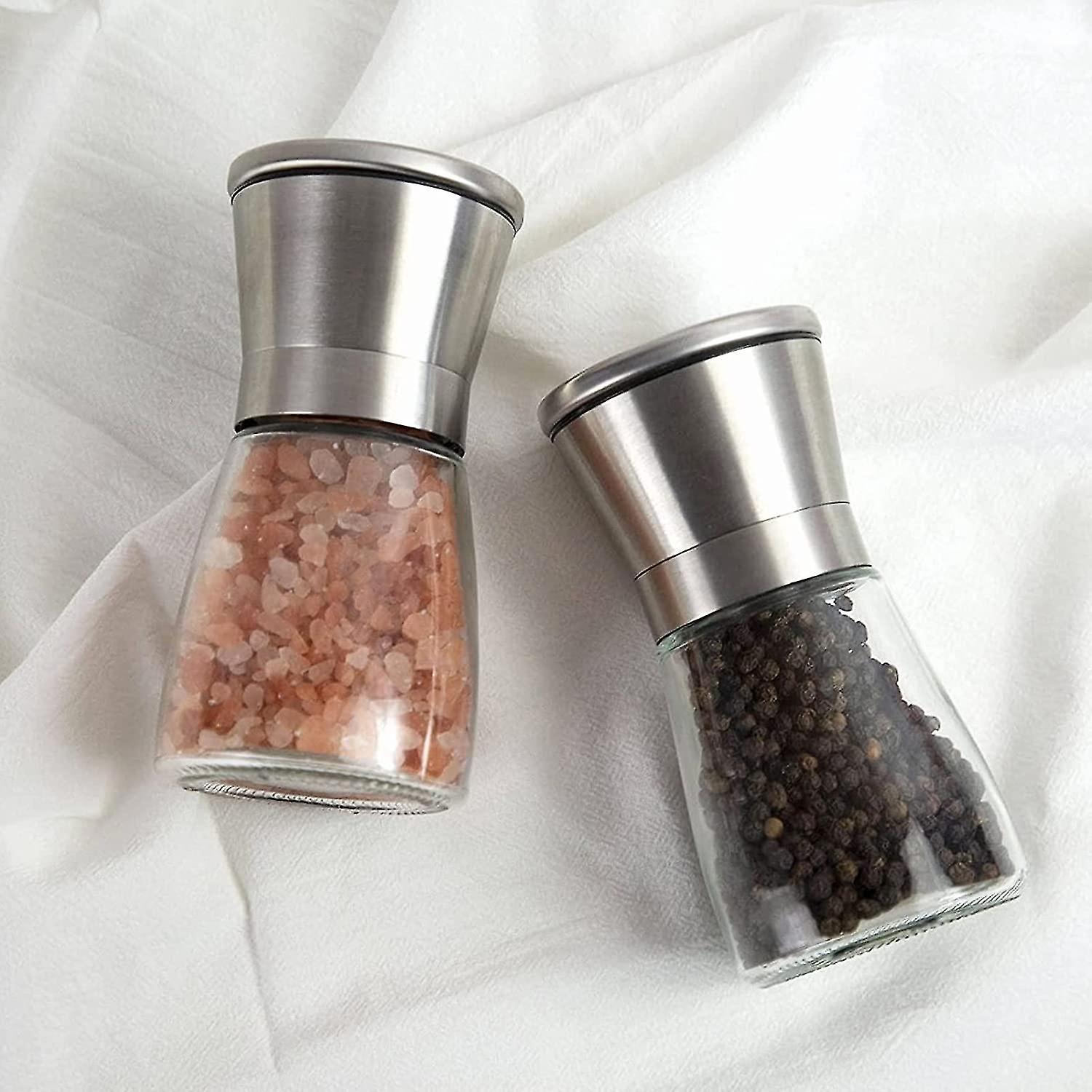 Salt And Pepper Grinder Set， Stainless Steel Pepper Mill Set With Transparent