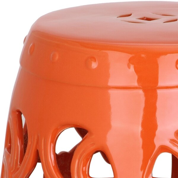 SAFAVIEH Imperial Orange Vine Glazed Ceramic Decorative Garden Stool