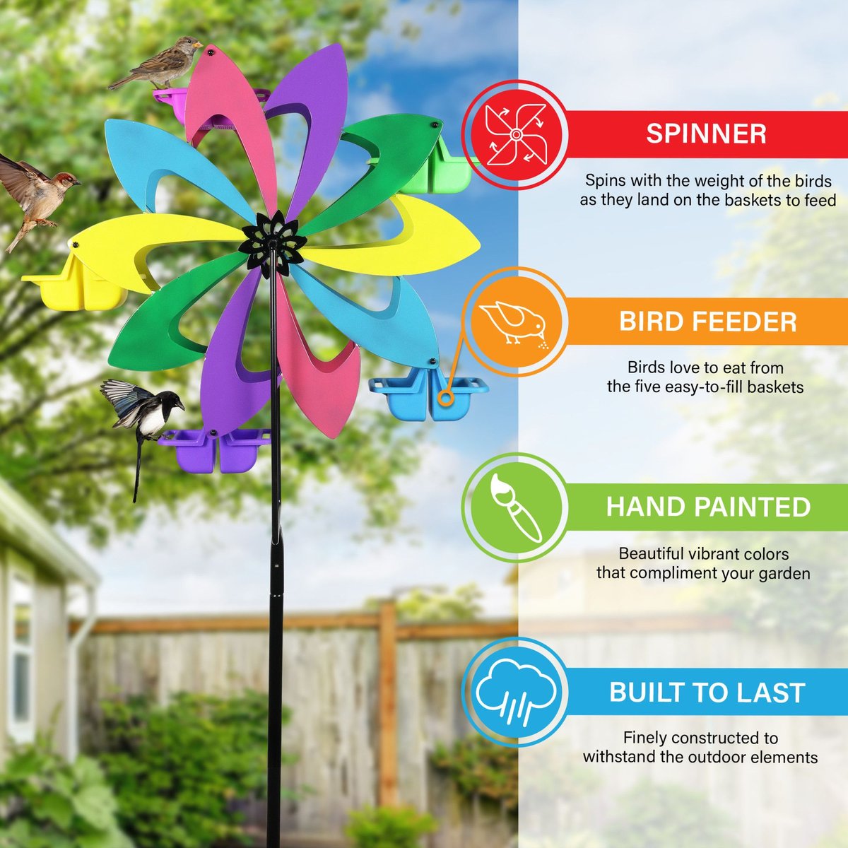 Exhart Ferris Feeder Multicolor Pinwheel Bird Feeder and Spinner