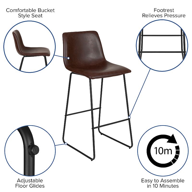 Flash Furniture Faux Leather Bar Stool 2-piece Set