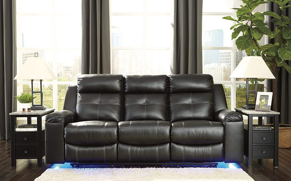 Modern Reclining Sofa  Comfortable Faux Leather Seat With Padded Arms  Black   Contemporary   Sofas   by Decor Love  Houzz