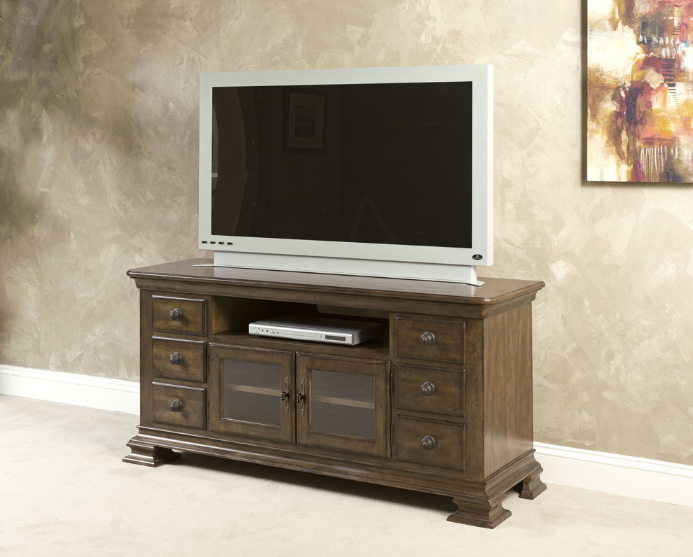 Emma Mason Signature Romero Entertainment Console Table in Rich Truffle   Traditional   Entertainment Centers And Tv Stands   by Emma Mason  Houzz